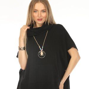 Black mock neck pockets cape Sweater